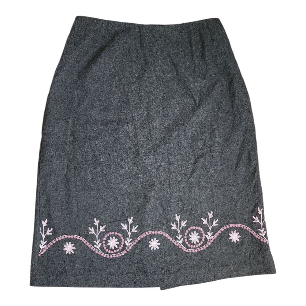 Dressbarn Skirt Womens Plus Size 20W Gray Embroidered Wool Blend Lined Maxi‎